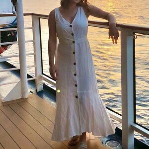 MANGO white linen button dress